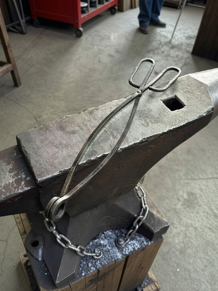 bbq tongs in the blacksmithing studio